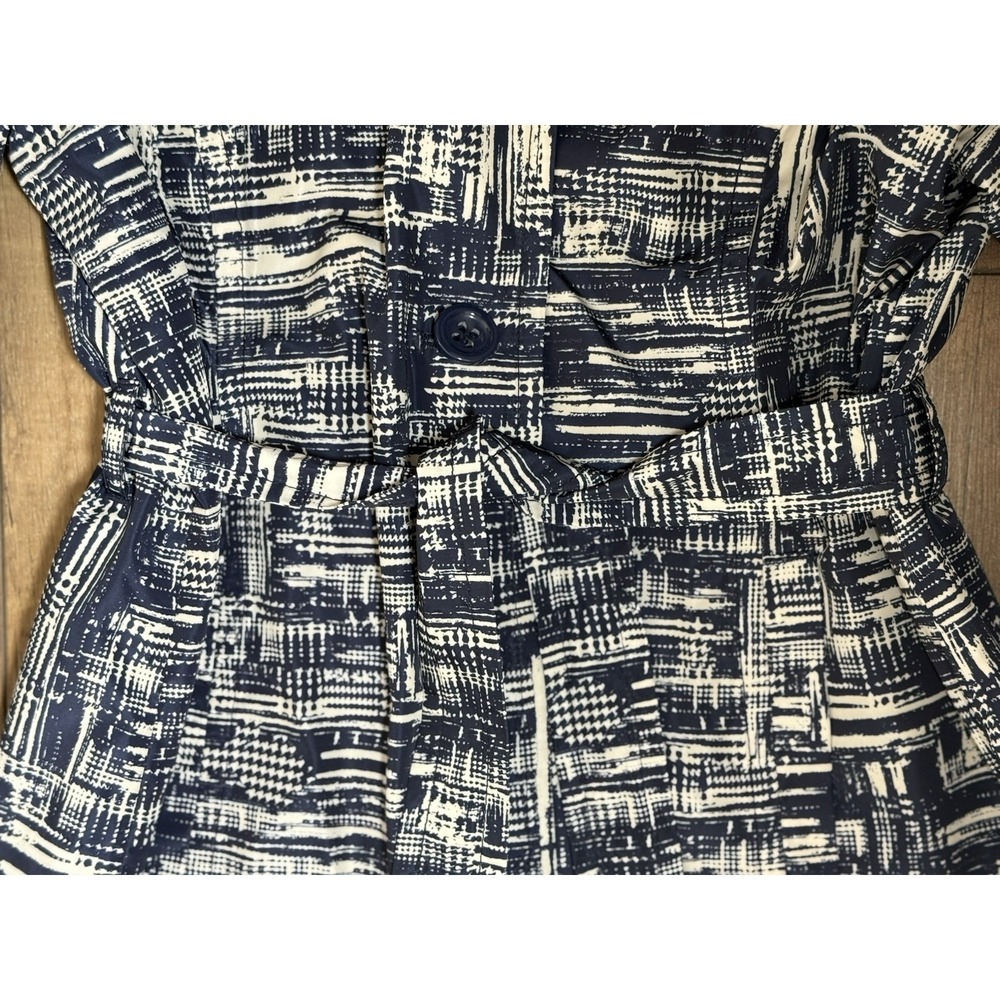 Coldwater Creek Trench Coat Blue/Cream Abstract Belted Mid Length Sz M (10-12) - Picture 13 of 16